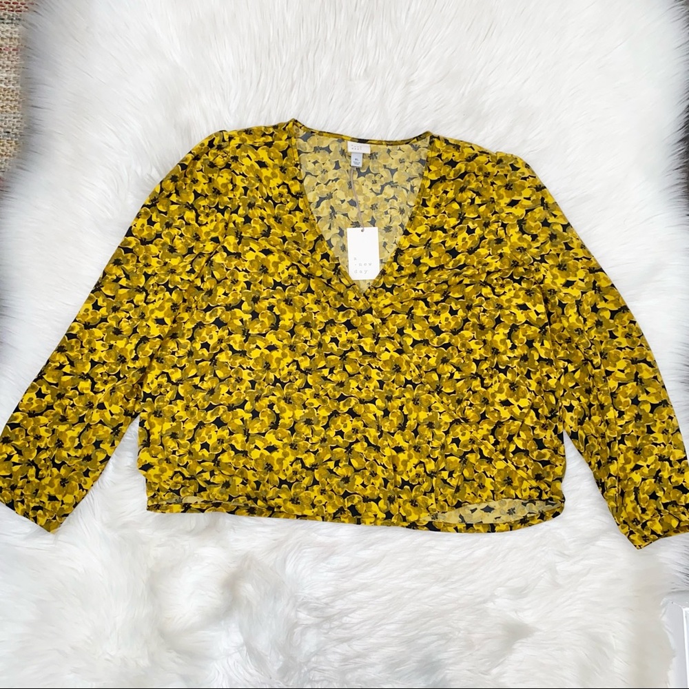 NWT A New Dey yellow wrap blouse XL